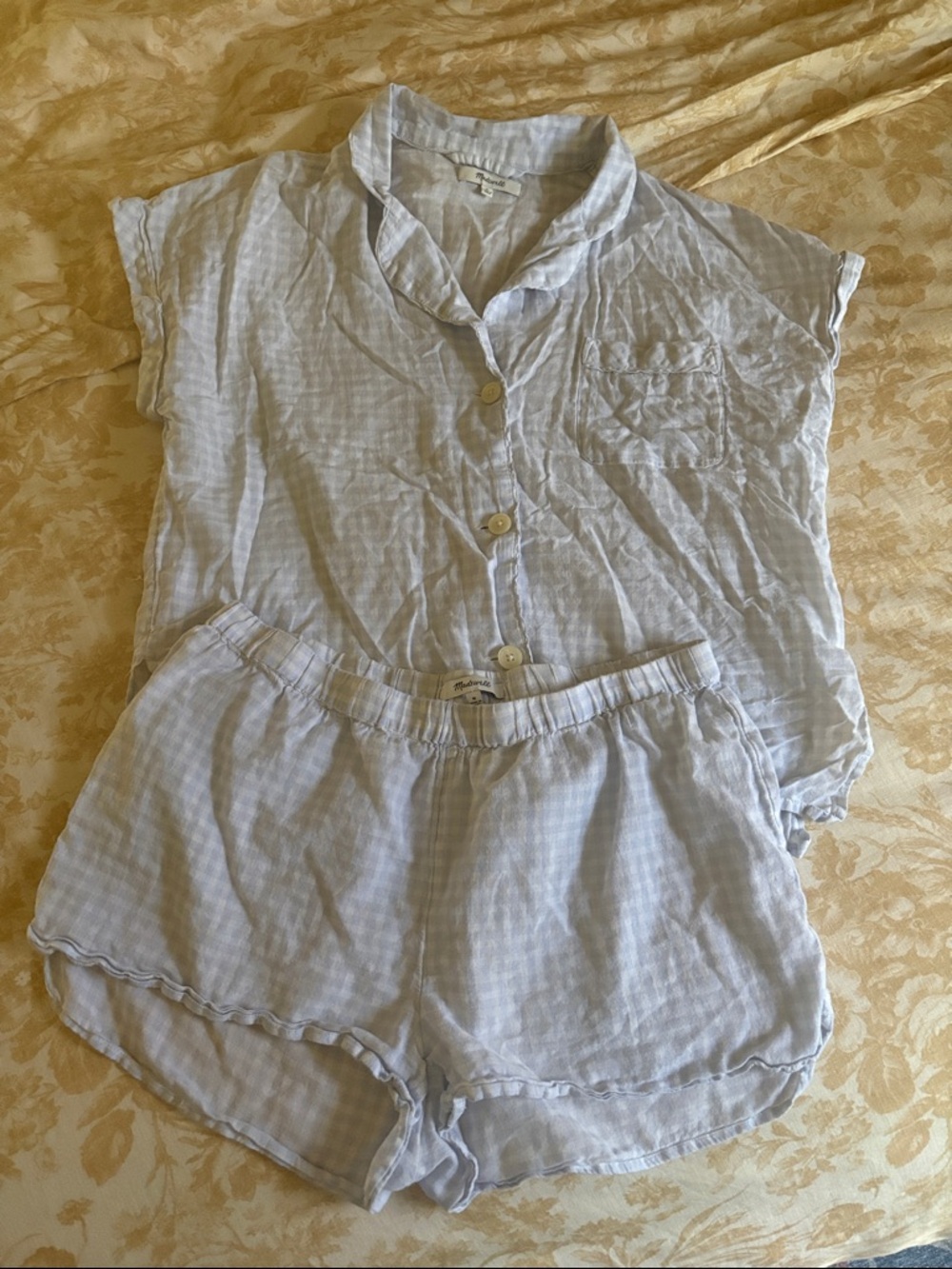 Madewell Light Blue Gingham Cotton Pajama Set